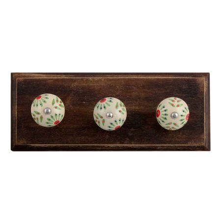 Pea Green Leaf Flower Ceramic Wooden Hooks